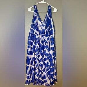 Lane Bryant Blue White Brushstroke Plaid Chiffon Fit & Flare Midi Dress Size 20